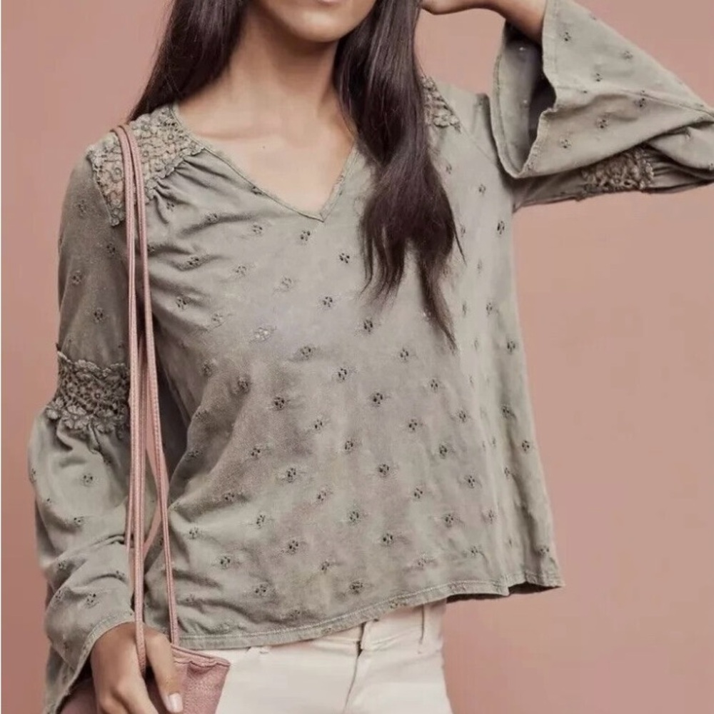 Embroidered Olive Green Women's Top